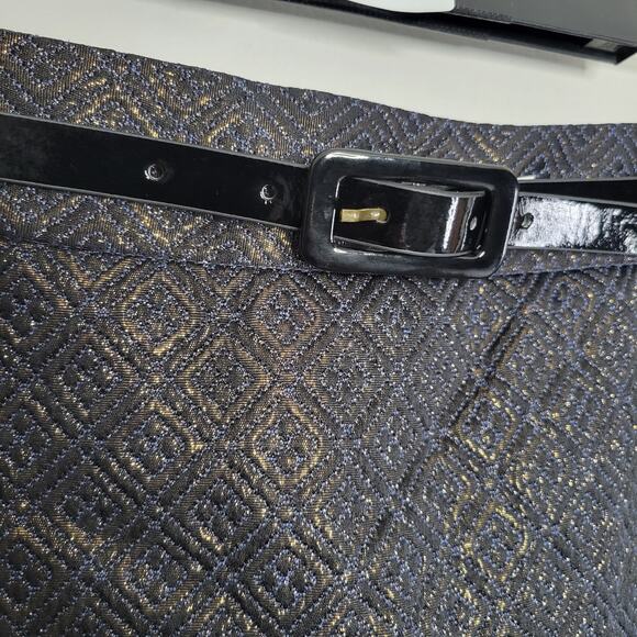 Worthington Belted Pencil Skirt Womens 18 Back Zip Pockets Black Gold Blue - Picture 5 of 12